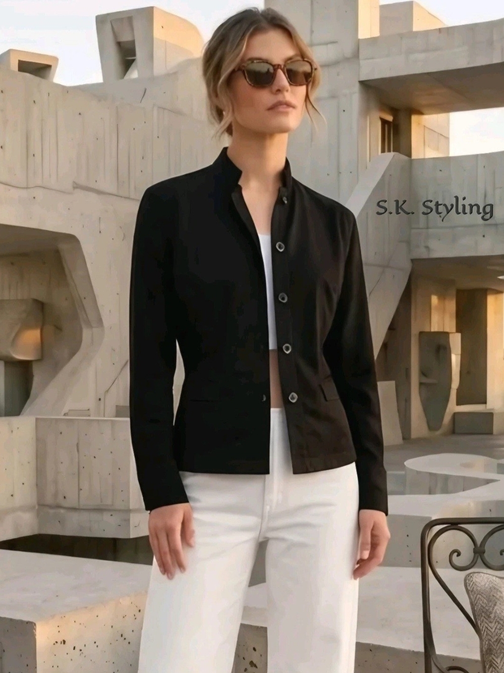 Vintage Mossimo Black Mandarin Stand Collar Blazer Jacket Size L Minimalist 90s